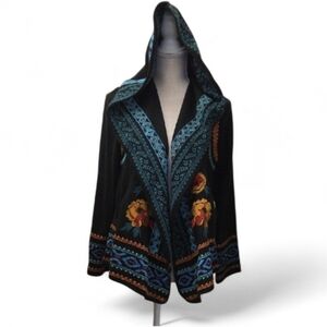 Time for Me Black Cardigan with Colorful Floral Embroidery